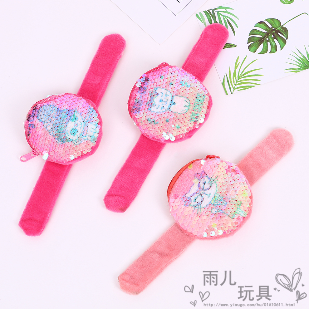 Fashionable sequined women and children's coin purse, new plush wrist strap, papapapa ring, cute bracelet wallet gift