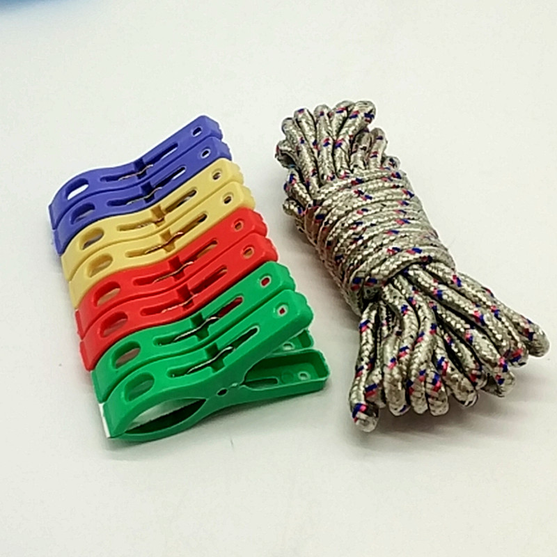 Sunshine Department Store bagged 8 pieces of clips, 5-meter color braided rope, clothes drying rope, polypropylene rope, binding rope Application Scenario