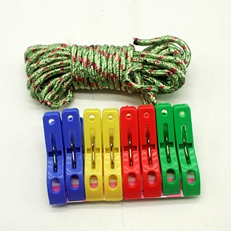 Sunshine Department Store bagged 8 pieces of clips, 5-meter color braided rope, clothes drying rope, polypropylene rope, binding rope details Picture