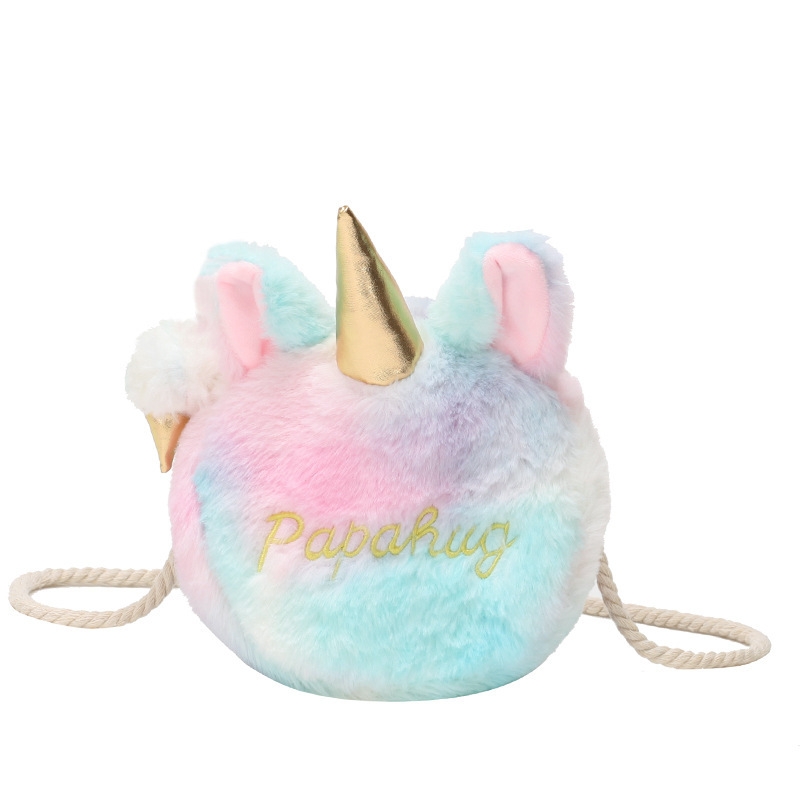 The popular unicorn fleece crossbody small bag in Korean style is versatile, personalized and fashionable. It's a single-shoulder bag for women, a mobile phone and a coin purse Item Picture