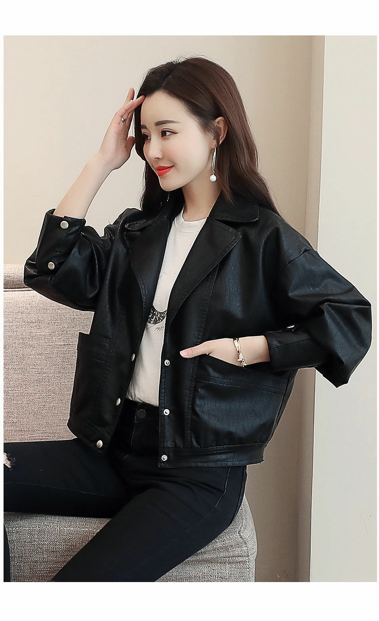 Leather coat women short spring and autumn new Korean loose sheep leather motorcycle jacket small leather tide