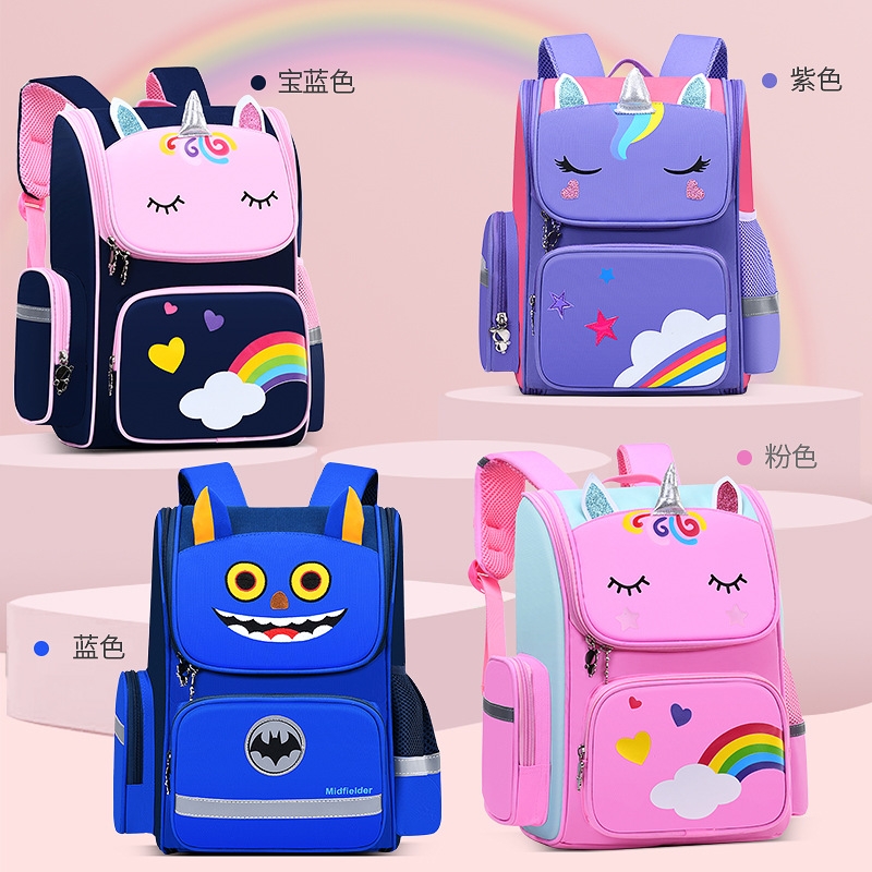 Customized logo printed schoolbags for primary school students, cute, reducing burden and protecting the spine, large-capacity double-shoulder children's schoolbags for girls and boys wholesale Specification image