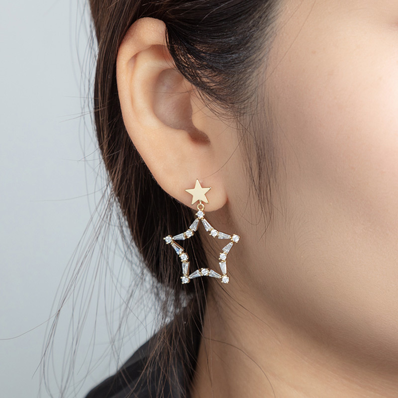 Xuping joyería japón y corea moda estrella pendientes mujer 925 aguja de plata chica corazón nuevo chapado en oro lleno de circonio en stock al por mayor details Picture