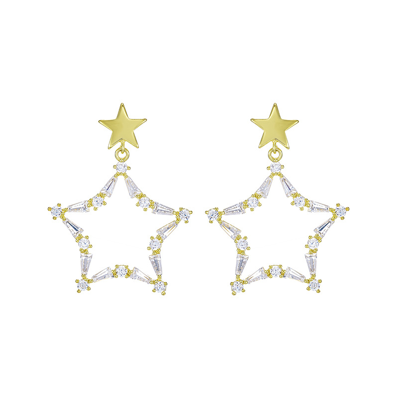 Xuping joyería japón y corea moda estrella pendientes mujer 925 aguja de plata chica corazón nuevo chapado en oro lleno de circonio en stock al por mayor Item Picture