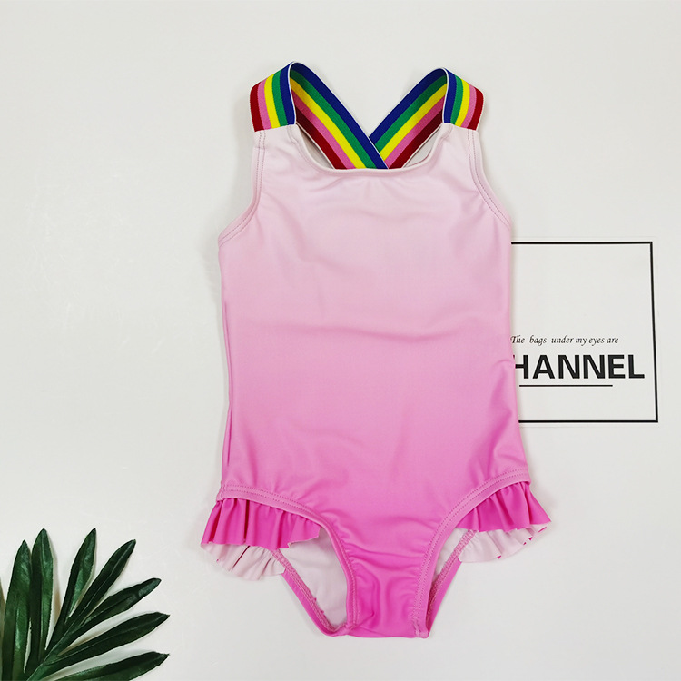 Children's swimsuit Girl baby one-piece swimsuit Little Big kid triangle lovely pink gradient hot spring swimsuit girl