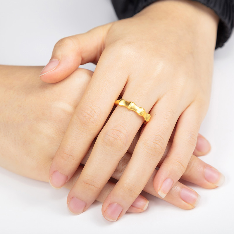 Xu ping jewelry simple ins chapado en oro abierto anillo de bambú para las mujeres nuevos fabricantes de productos al por mayor junta dedo índice anillo details Picture