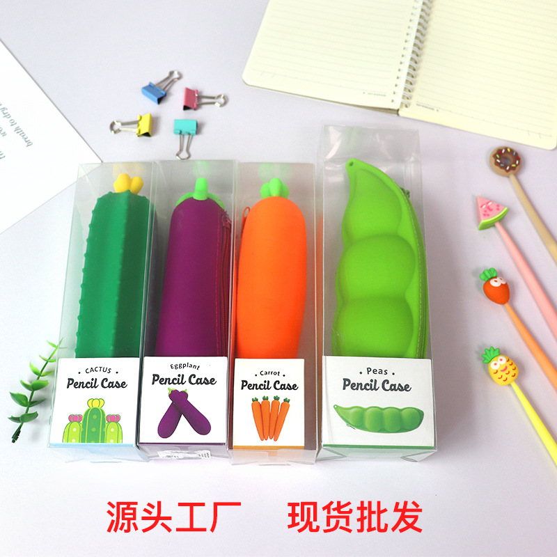 Creative simulation fruit carrot eggplant silicone pen bag, Brown bear Kony rabbit dinosaur cute pencil box thumbnail
