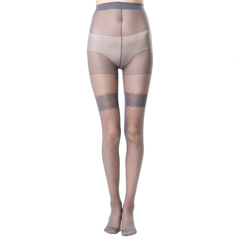 One-piece consignment of socks from the street stall: Sister Yan's grid dot jacquard stockings for spring and summer, thin and breathable nylon black simple jacquard thin adult socks Item Picture