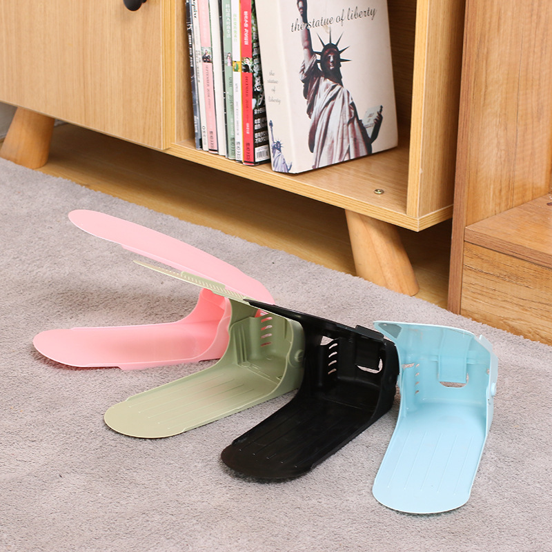 Adjustable simple double-layer shoe rack, plastic one-piece shoe bracket, home space-saving living room shoe storage rack Specification image