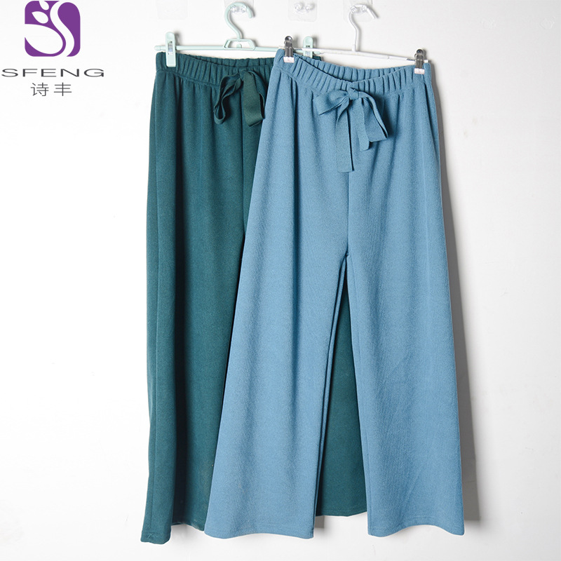 Yan Jie's camel hair wide-leg pants, high-waisted women's pants with fleece for a slimming look, loose and drape, elastic and floor-length casual pants, all sizes in four colors, available for one-piece delivery
