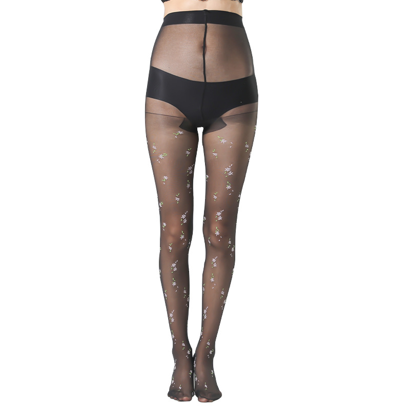 One-piece consignment of socks from the street stall. Sister Yan's summer breathable thin small floral jumpsuits with jacquard 40D for women and adults. Jacquard factory supply. One-piece consignment Item Picture