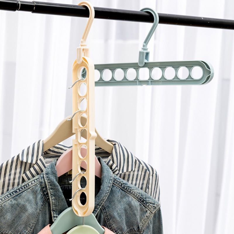 35823 Douyin Multi-functional Magic Versatile Clothes Hanger Wardrobe Organization Space-saving Nine-hole telescopic Anti-slip Clothes Hanger details Picture