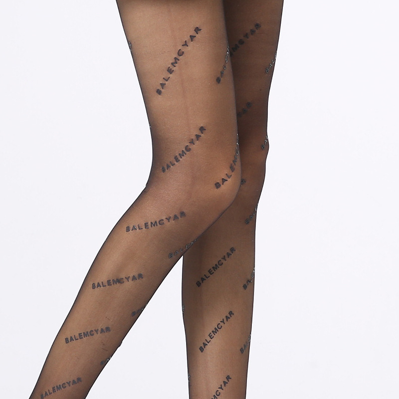 Yan Jie's 2022 Spring/Summer popular Parisian letter silk stockings, printed women's thin base pantyhose, wholesale from European and American manufacturers, one-piece consignment Application Scenario
