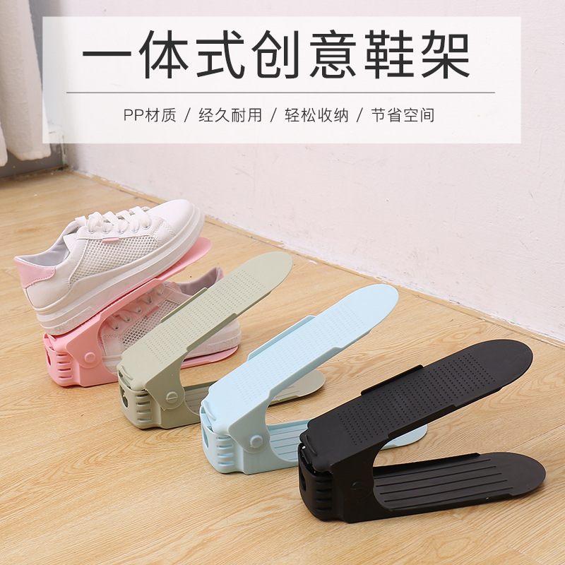Adjustable simple double-layer shoe rack, plastic one-piece shoe bracket, home space-saving living room shoe storage rack details Picture
