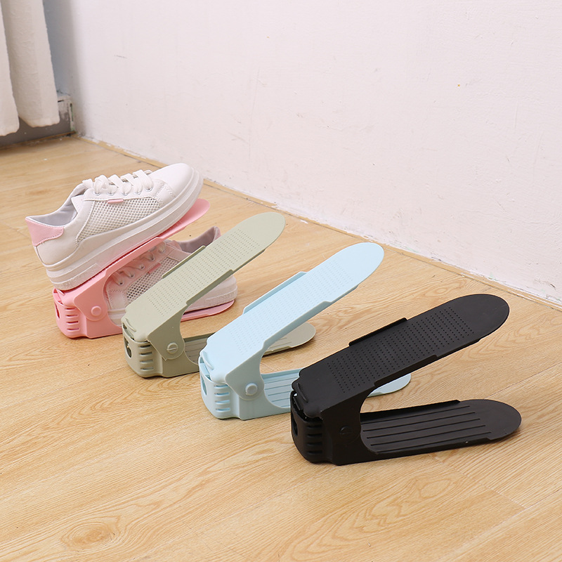 Adjustable simple double-layer shoe rack, plastic one-piece shoe bracket, home space-saving living room shoe storage rack Item Picture