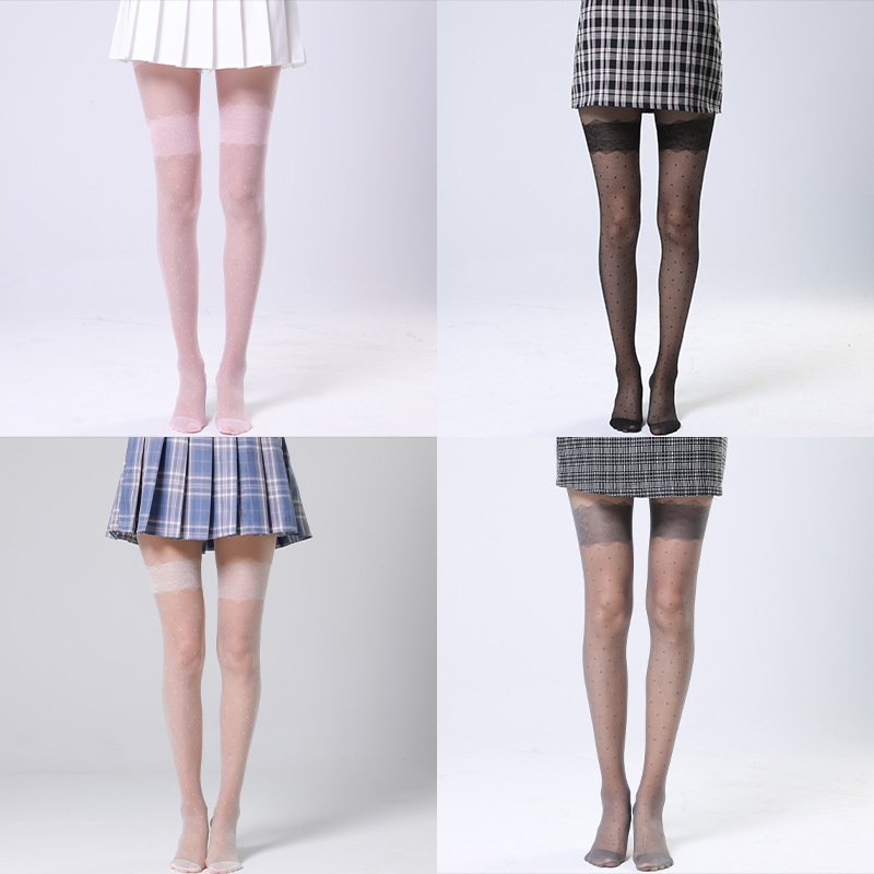 One-piece consignment of socks from the street stall: Sister Yan's grid dot jacquard stockings for spring and summer, thin and breathable nylon black simple jacquard thin adult socks Specification image