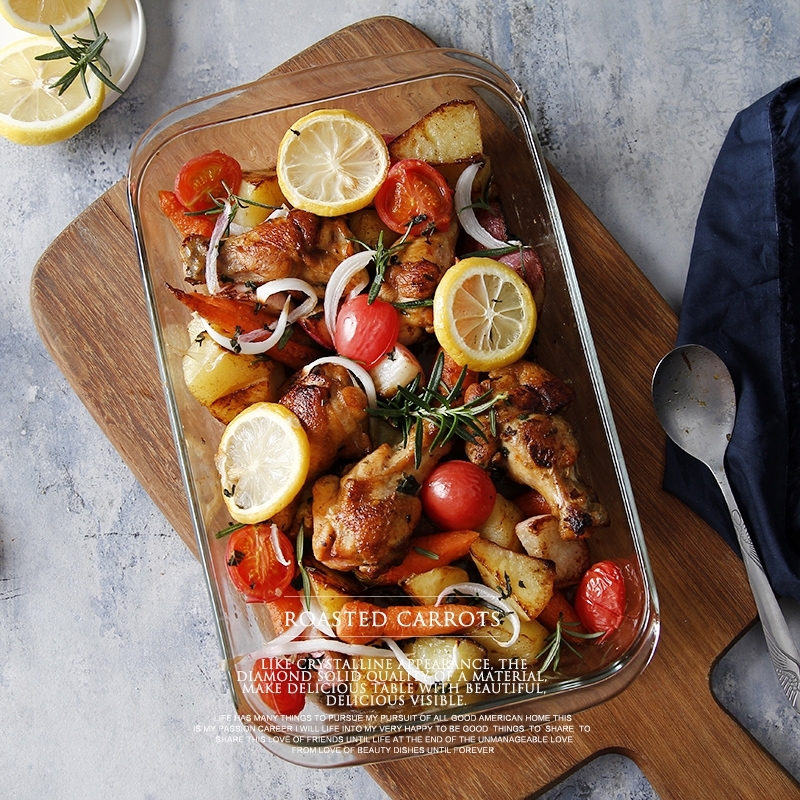 High borosilicate glass baking tray Pyrex baking tray rectangular two-lug baking tray for microwave ovens thumbnail