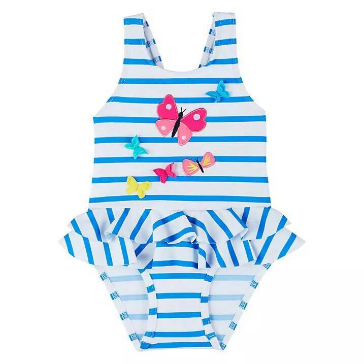 来图定制小众儿童女童条纹绣花连体衣游泳衣