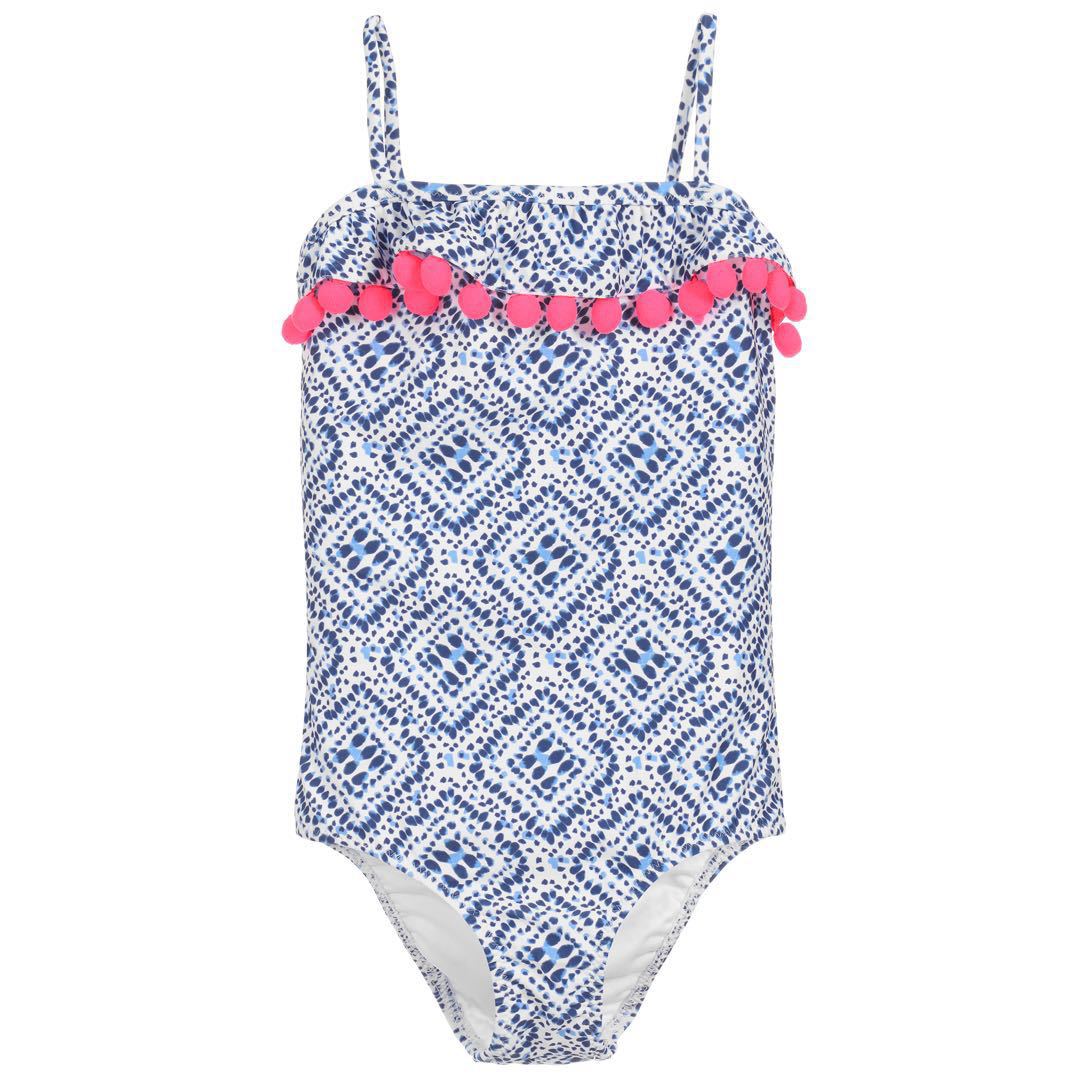 Children and girls striped blue one-piece swimsuit