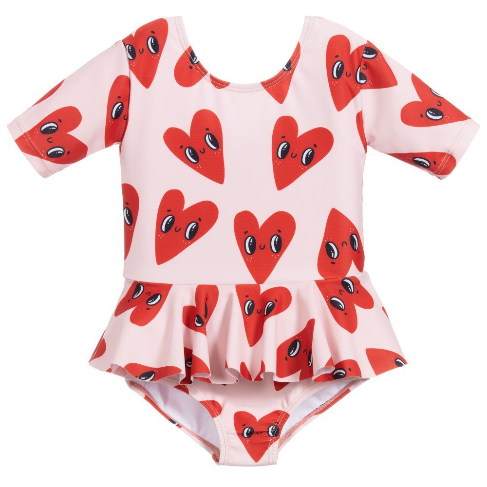 Love rose-printed one-piece short-sleeved bathing suit for children