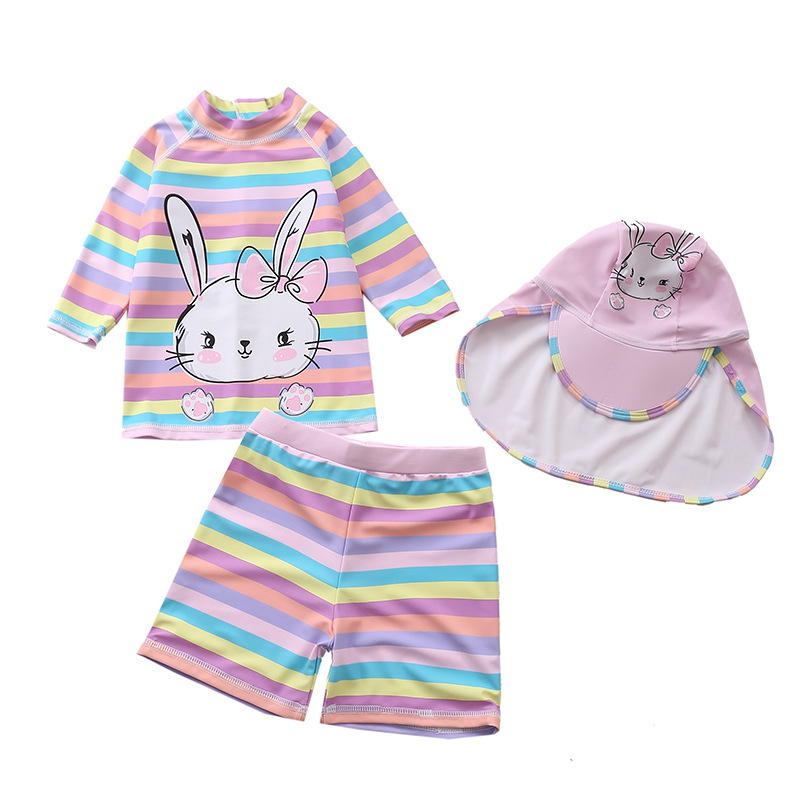 Children's swimsuit Girls stripe rabbit split swimsuit girls princess baby baby swimsuit