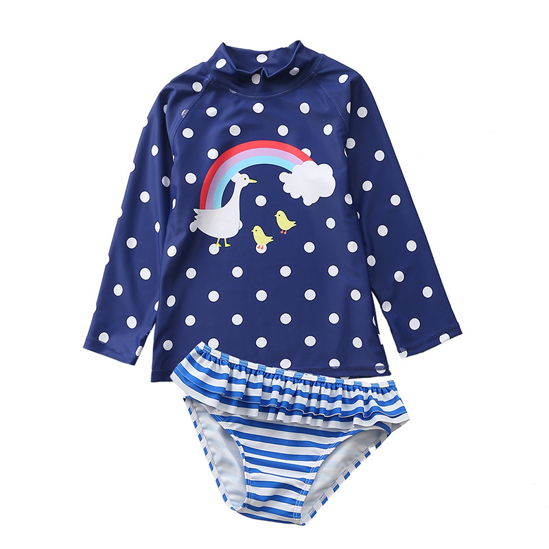 Children's Swimsuit Women's split Medium and large children 1-10 Princess Swimsuit Polka-dot stripe suntan long sleeve girls' swimsuit thumbnail