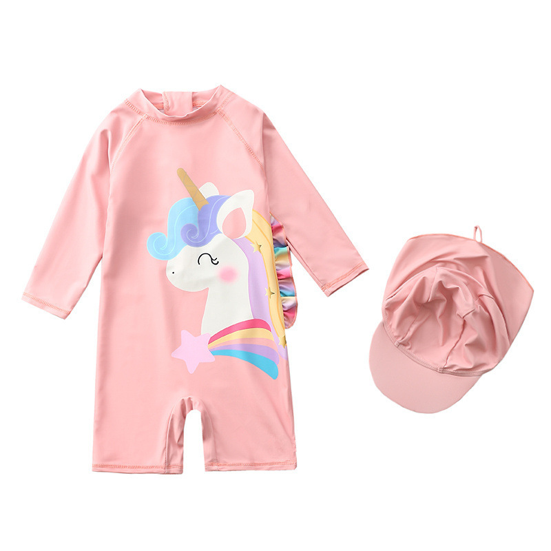 Instagram swimsuit for girls one-piece baby blue and yellow unicorns Swimsuit for girls in South Korea