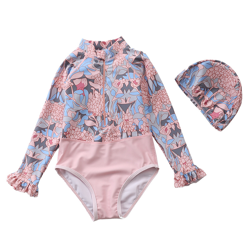 Instagram children's swimsuit Girl Siamese baby sun protection long sleeve swimsuit South Korean princess swimsuit for children thumbnail