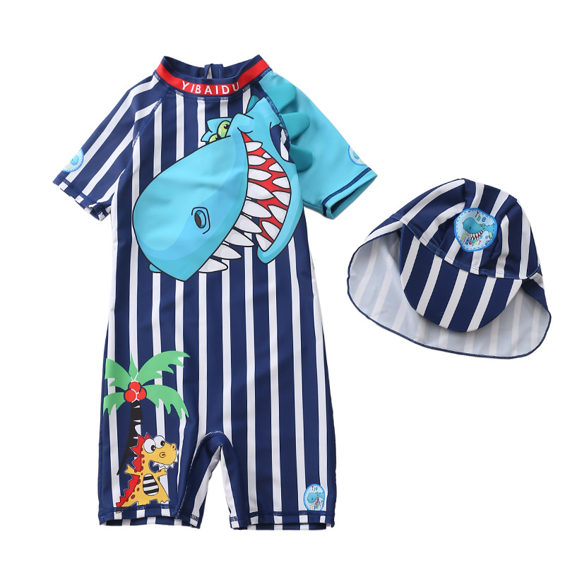 New Japanese style baby boy blue stripe coconut shark swimsuit baby swimsuit