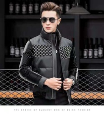 Henning leather down jacket men's leather short sheep jacket men's fur winter fleece and thick coat
