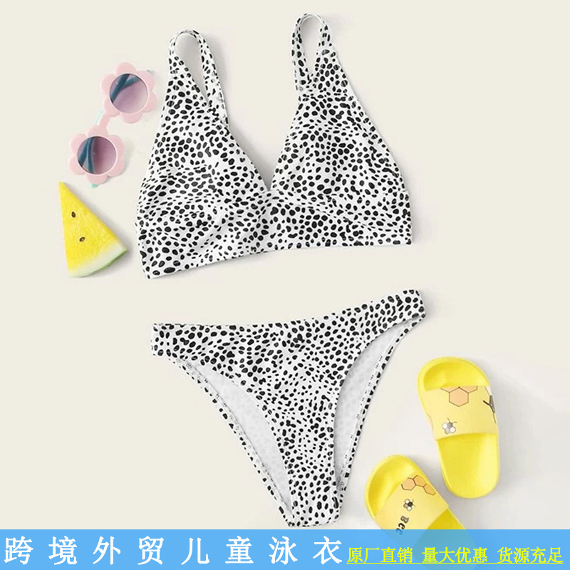 原厂2020外贸儿童泳衣女孩比基尼分体黑白点性感中大女童泳装