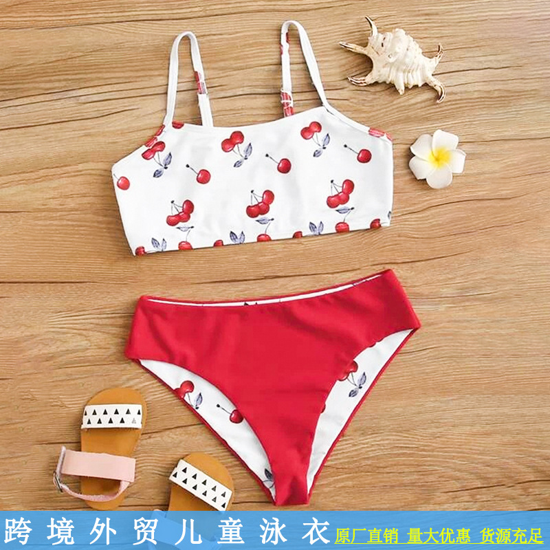 Children's swimsuit girls foreign trade cuhk girls bikini split lovely printing double-sided swimsuit
