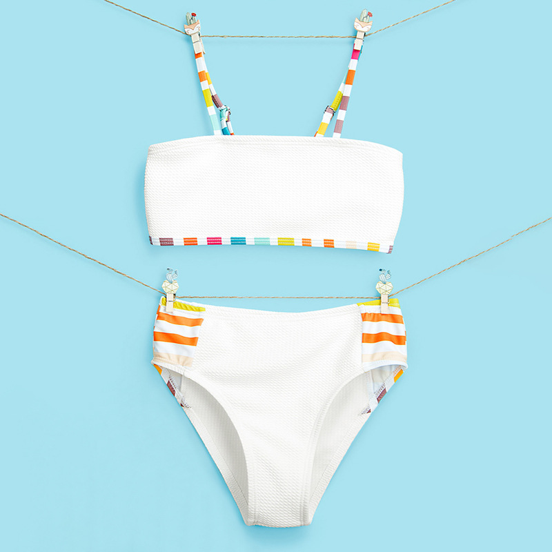 可爱欧美儿童泳衣女孩新款白色吊带比基尼中大女童Girls Swimwear