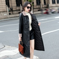 Haining fur coat medium long leather down jacket women winter coat thickened sheep coat fox fur collar fur coat