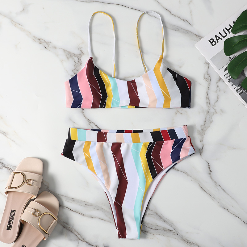 2021 Foreign trade swimsuit women striped sexy bikini adjustable split swimsuit swimsuit women