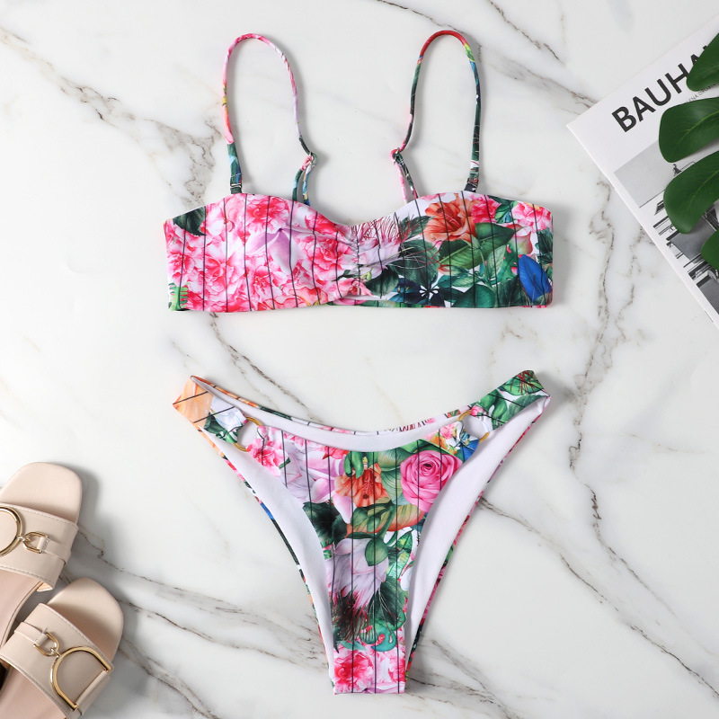 The new 2021 Swimsuit Women Print Stripe Sexy Bikini Adjustable split swimsuit Swimsuit women
