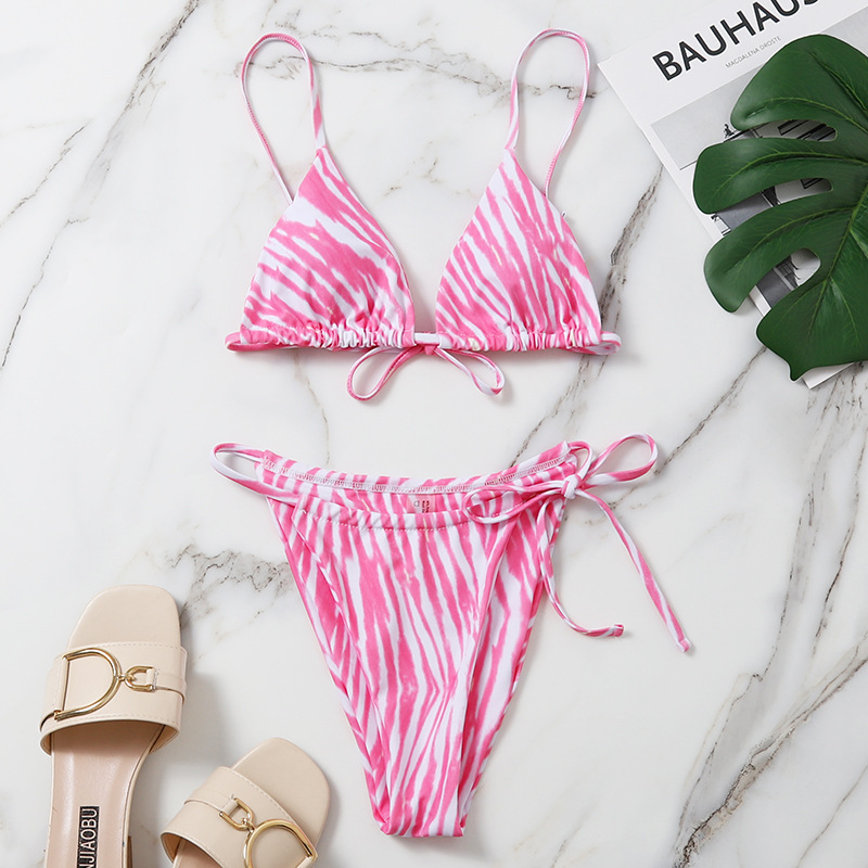 2021 women's bikini drawstring strappy small fresh European and American sexy swimsuit for women