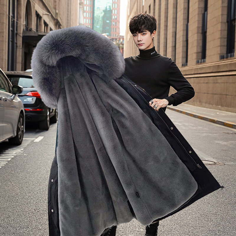 Wholesale of detachable Haining Pai couple style 2020 new fox fur collar and rex rabbit fur mid-length coat