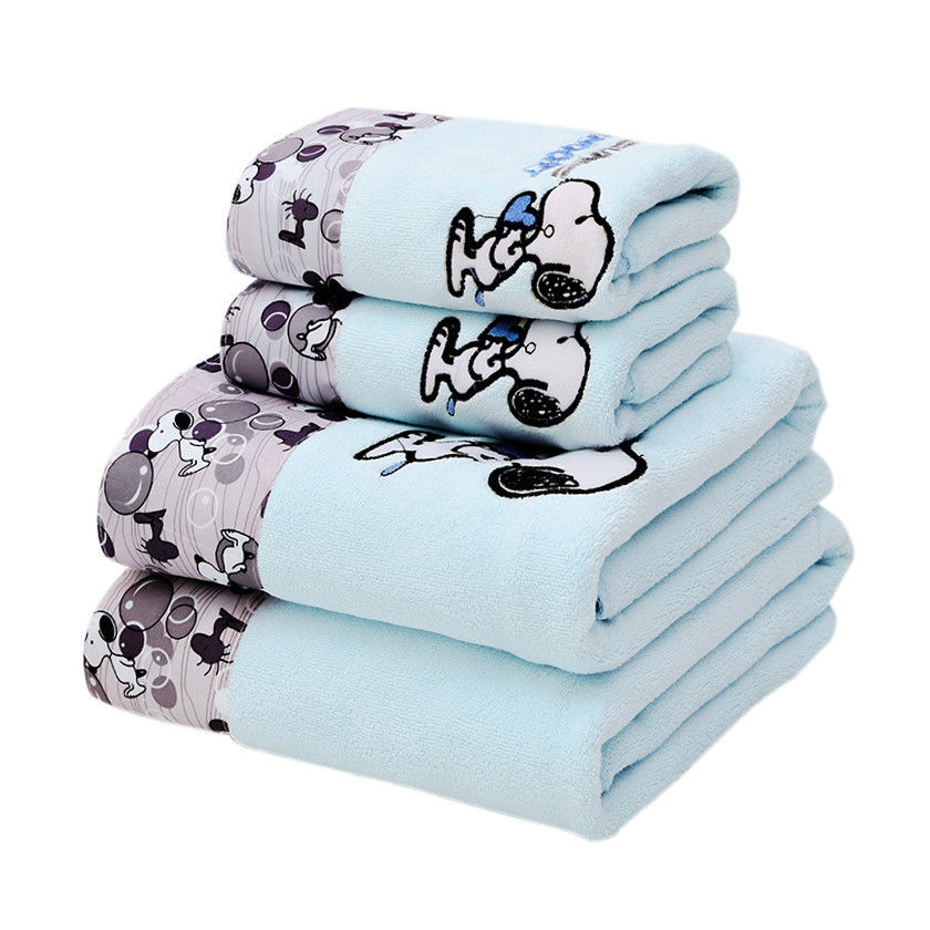 Factory wholesale towel and bath towel sets, ultra-fine fiber lace trim, embroidered cartoon, soft and absorbent for both men and women Specification image
