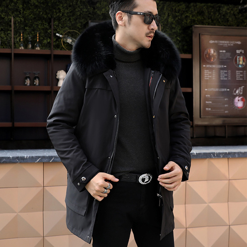 Wholesale of detachable Haining Pai couple style 2020 new fox fur collar and rex rabbit fur mid-length coat Specification image