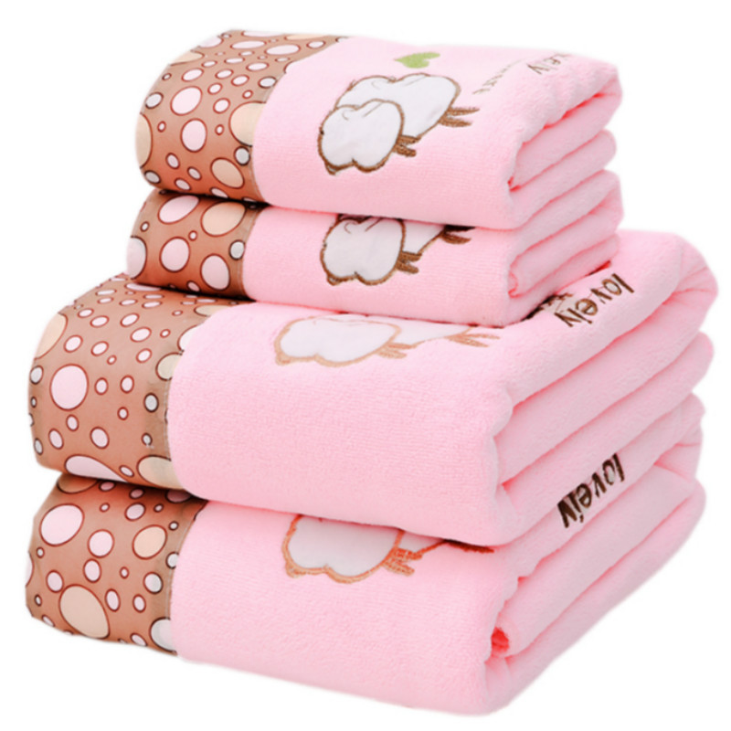 Factory wholesale towel and bath towel sets, ultra-fine fiber lace trim, embroidered cartoon, soft and absorbent for both men and women