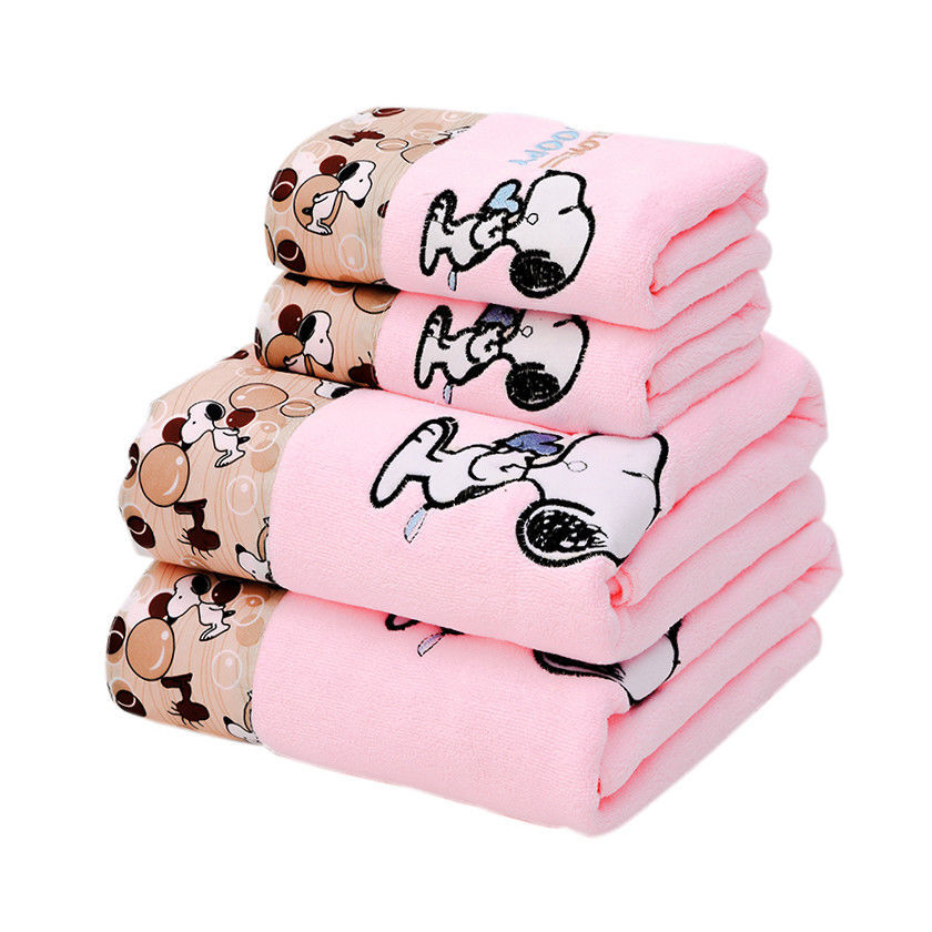 Factory wholesale towel and bath towel sets, ultra-fine fiber lace trim, embroidered cartoon, soft and absorbent for both men and women Item Picture