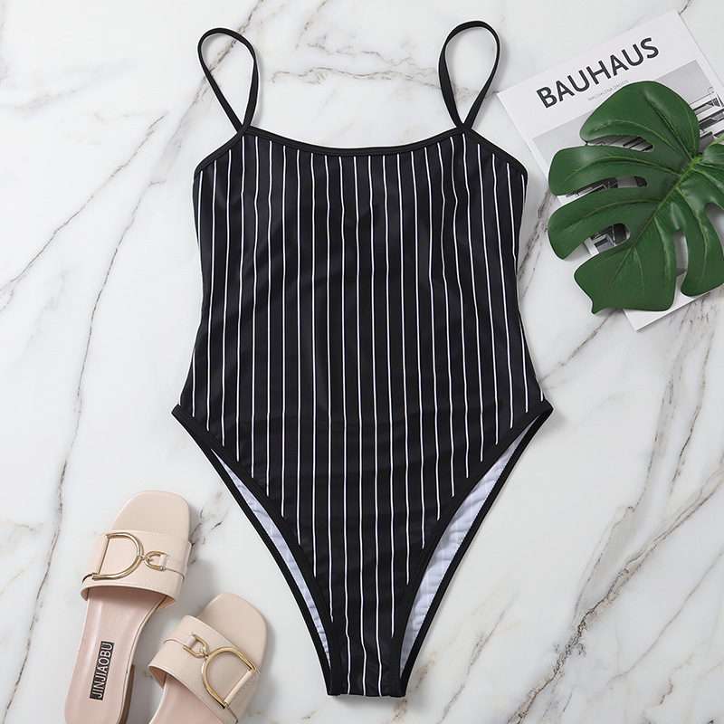 Foreign trade new one-piece swimsuit female stripe retro women swimsuit conservative European and American swimsuit