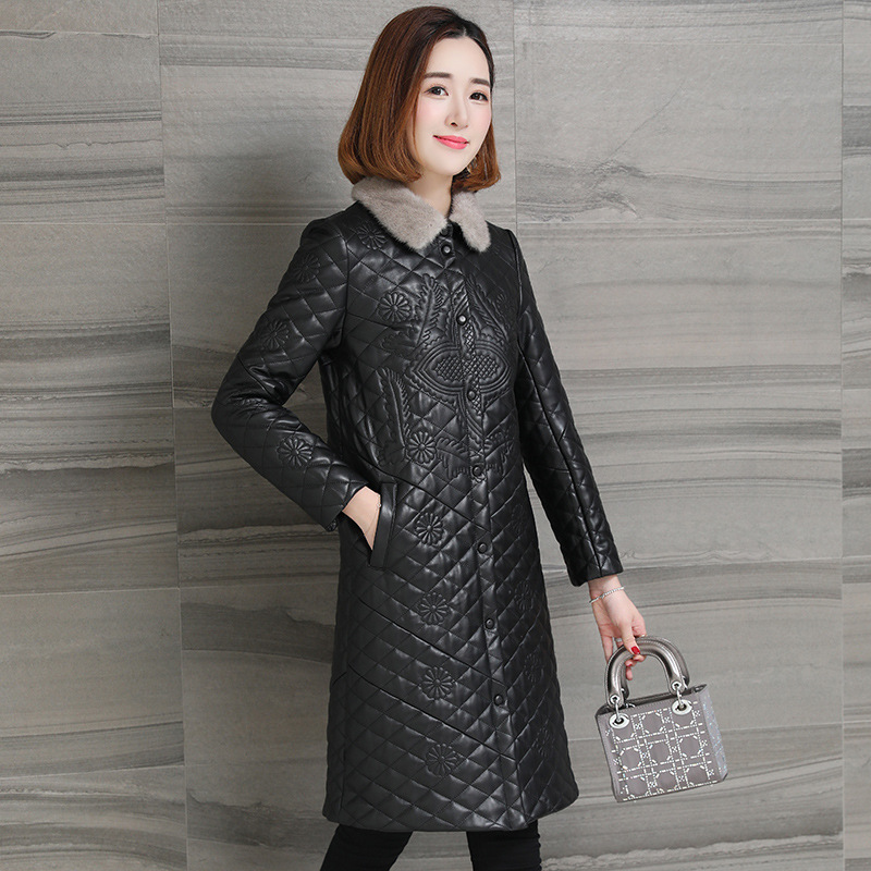 Autumn and winter genuine leather jacket for women, long mink collar sheepskin jacket with cotton, Korean-style coat details Picture