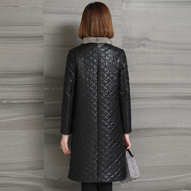 Autumn and winter genuine leather jacket for women, long mink collar sheepskin jacket with cotton, Korean-style coat Specification image