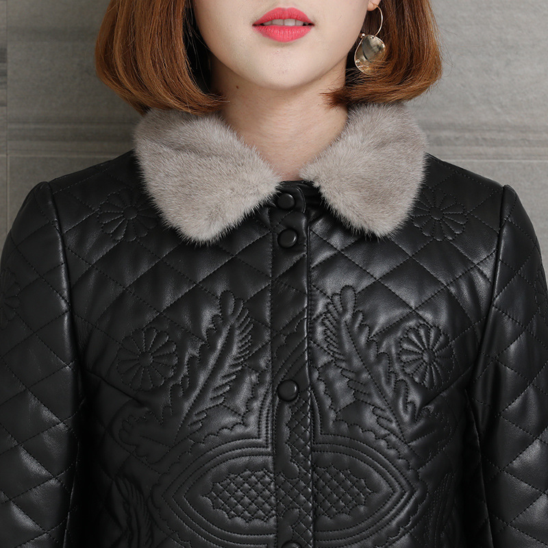 Autumn and winter genuine leather jacket for women, long mink collar sheepskin jacket with cotton, Korean-style coat Application Scenario