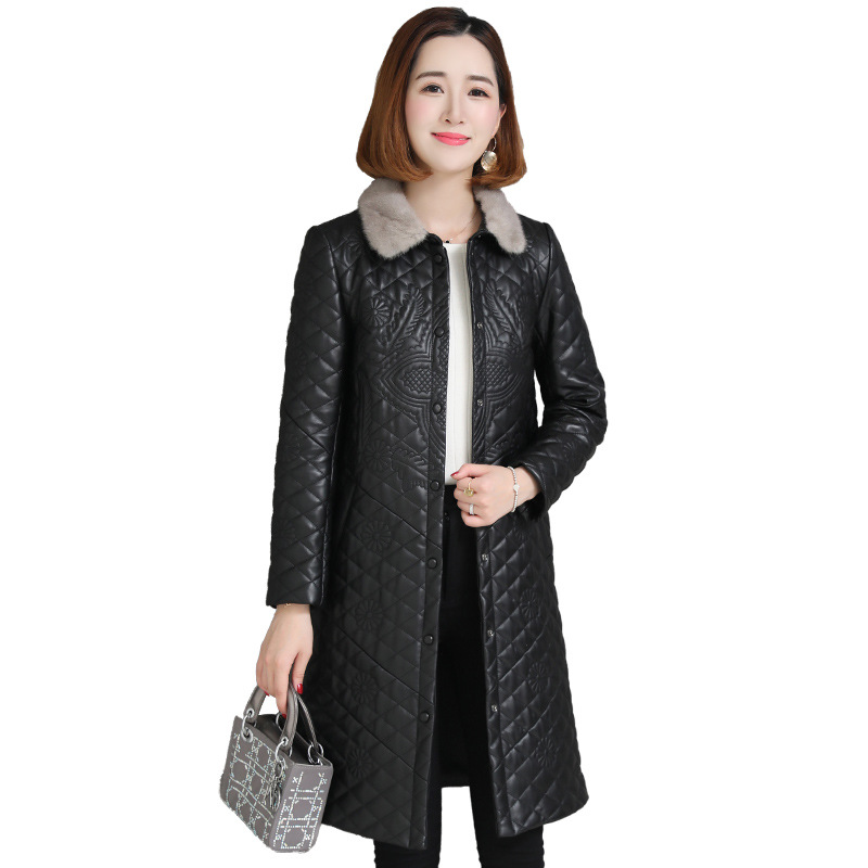 Autumn and winter genuine leather jacket for women, long mink collar sheepskin jacket with cotton, Korean-style coat Item Picture