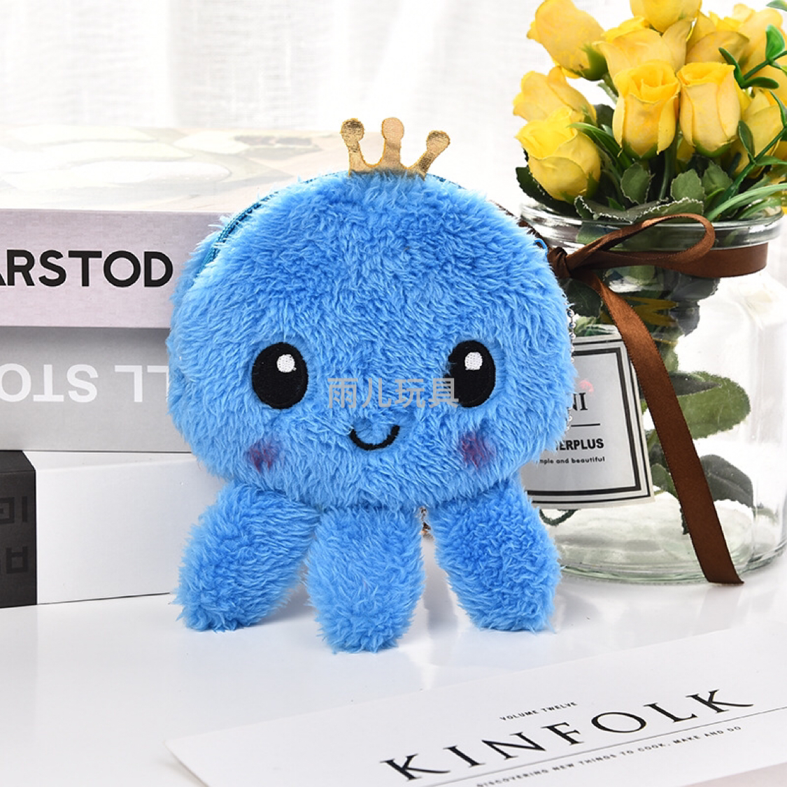 Octopus coin purse, furry octopus coin purse, plush coin purse, keychain, octopus wallet details Picture
