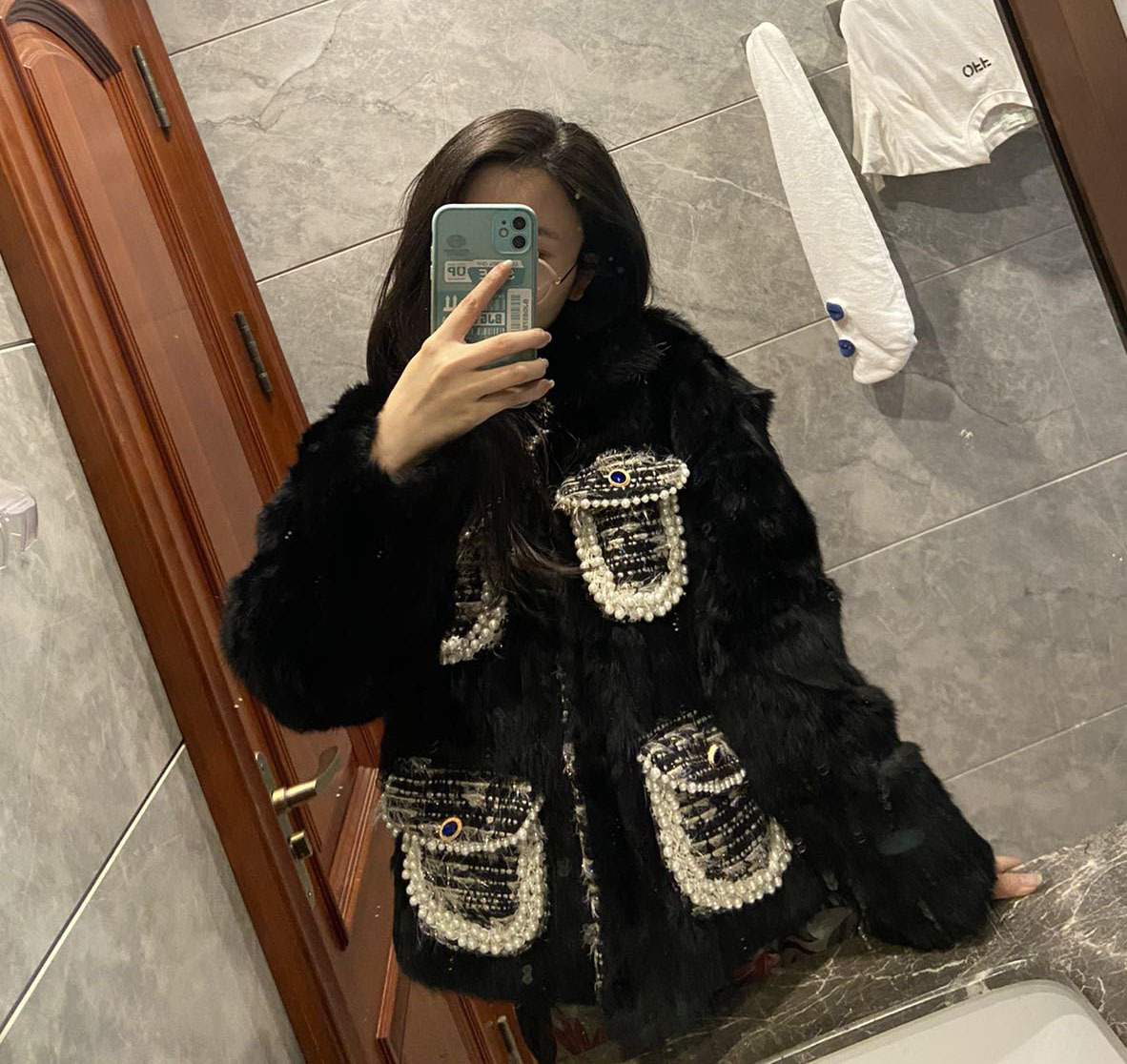 coco Genuine Fur "Retro Fragrance" Pearl pocket design Rex rabbit fur coarse-spun small fragrance style fur coat Specification image