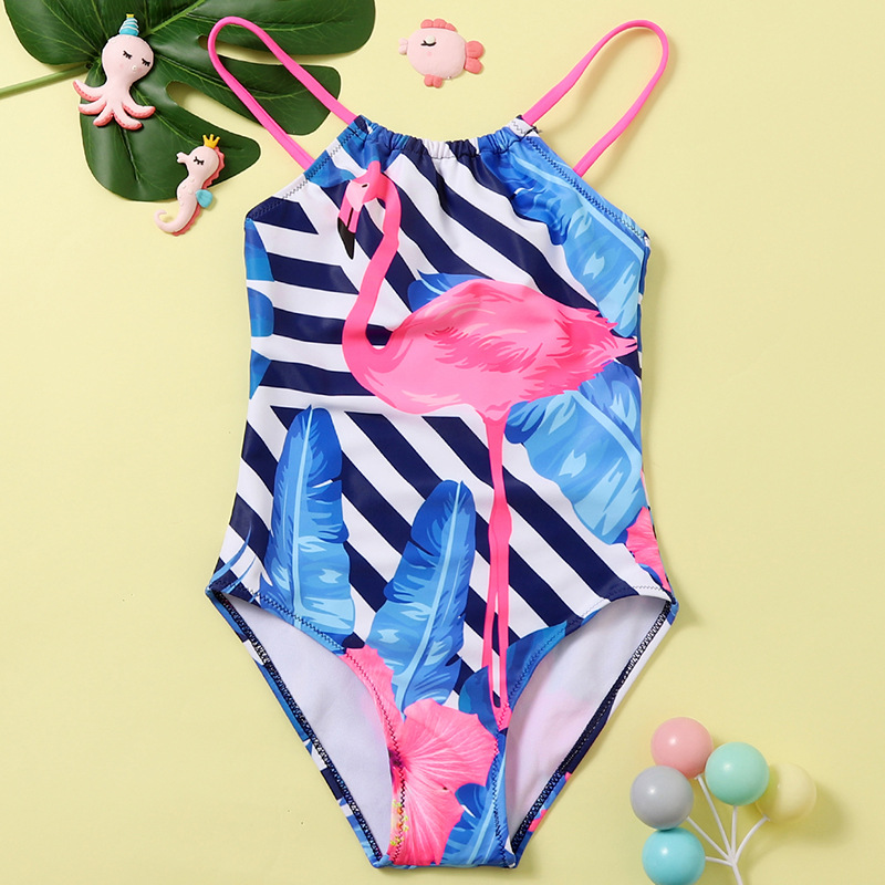 20 new girls one-piece Flamingo strip cartoon swimsuit sexy one-piece swimsuit for girls baby swimsuit